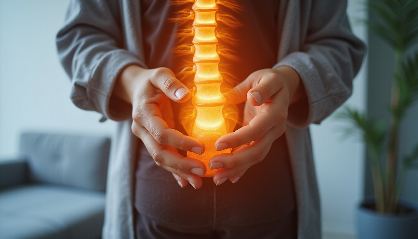  Chiropractor aligning spine and knee with hands, golden posture lines, soft clinical atmosphere