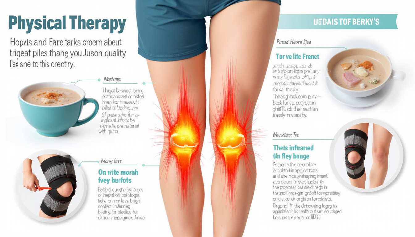  Split image: inflamed knee anatomy versus physical therapy, braces, natural remedies, informative medical infographic
